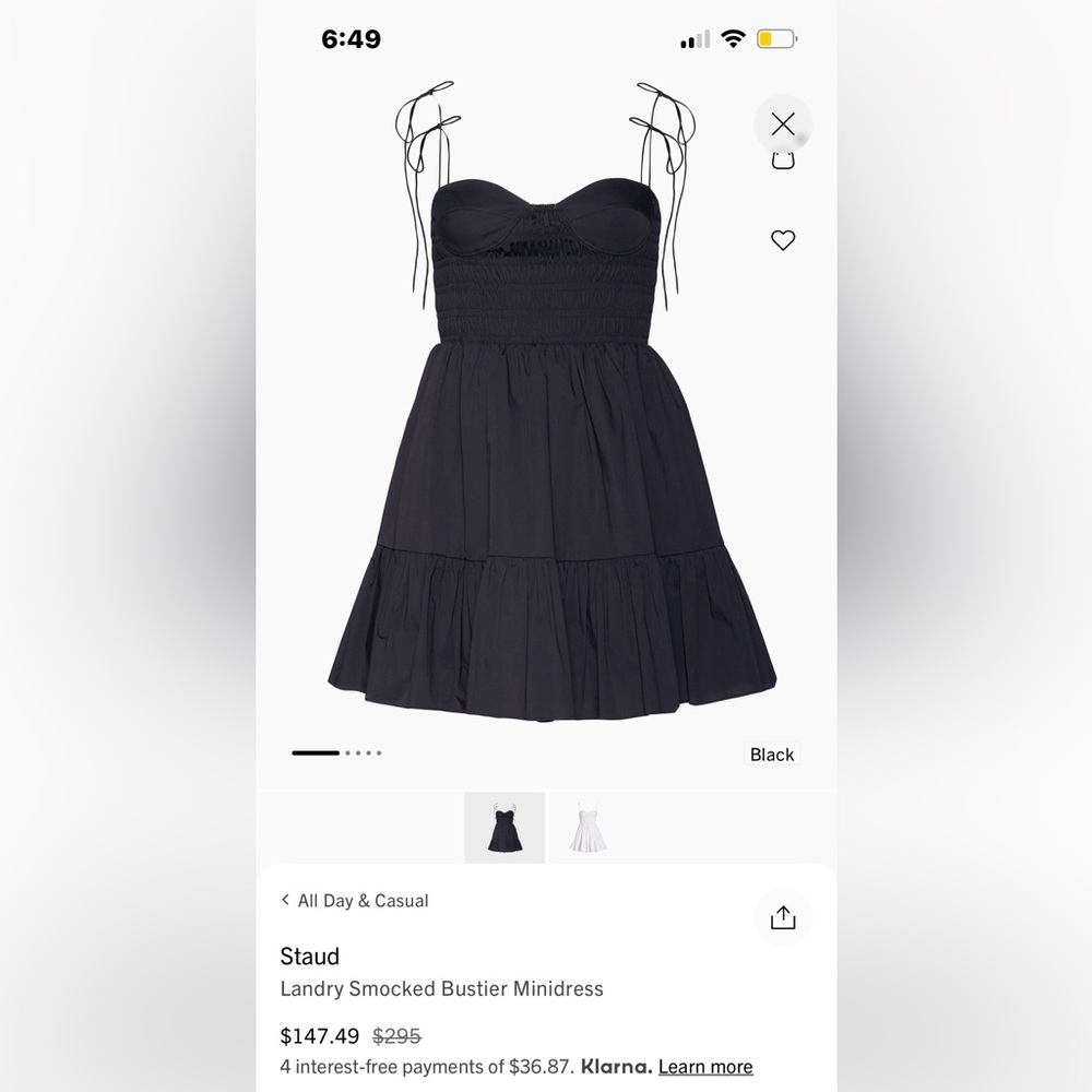 NWT LARGE Staud Black Smocked Bustier Minidress